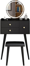 Vanity Benches Vanity Desk Set Cosmetic Storage Desk Bedroom Small Unit Dresser with Vanity Stool, Mirror, Three Drawers (Color : A, Size : L60cm)