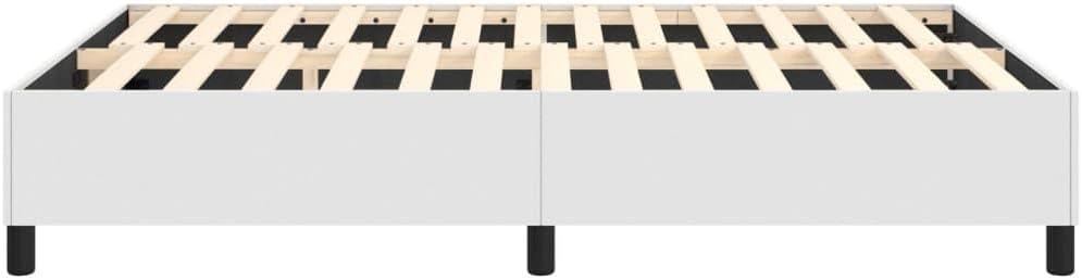 Queen Size Bed Frame with White Faux Leather Upholstery, Sturdy Plywood Slats and Engineered Wood Construction for Modern Bedroom, Durable Support and Contemporary Design