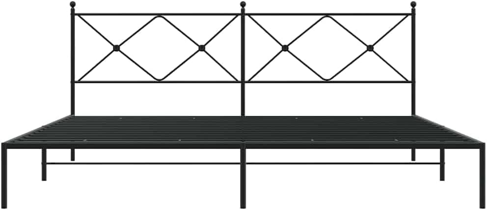 Black Powder-Coated Steel Double Bed Frame with Headboard, Sturdy Metal Construction and Modern Design for Bedroom, Easy Assembly and Durable Support