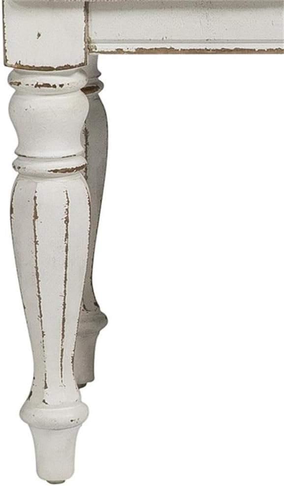 BOWERY HILL Modern Wood Vanity Stool, Antique White Finish, Ivory Tweed Chenille Upholstery, Turned Faceted Legs, Bedroom Accent Chair, 18.5 in Seat Height, Indoor Use