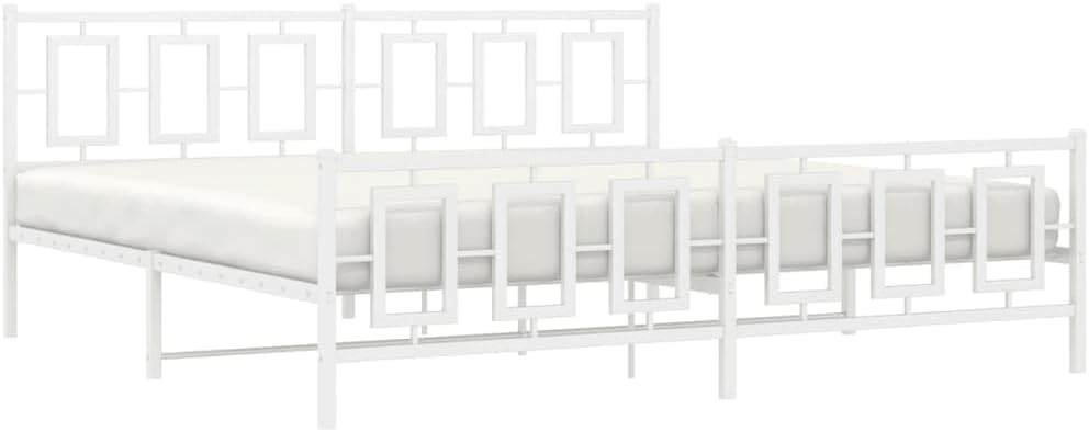 Metal Bed Frame with Footboard White King Size 76'x79.9' Sturdy Steel Platform Bed Frame with Underbed Storage Space for Bedroom Furniture