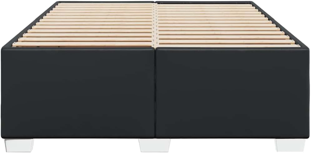 Black Faux Leather Queen Bed Frame Rectangular Engineered Wood Base Modern Matte Finish for Standard Mattress Support Durable Bedroom Furniture