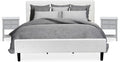 East West Furniture NL19K-2VL14 3 Piece King Size Bedroom Set - Button Tufted Wood Bed - Linen white Velvet Fabric Upholstered Headboard and an Urban Gray Finish Nightstand