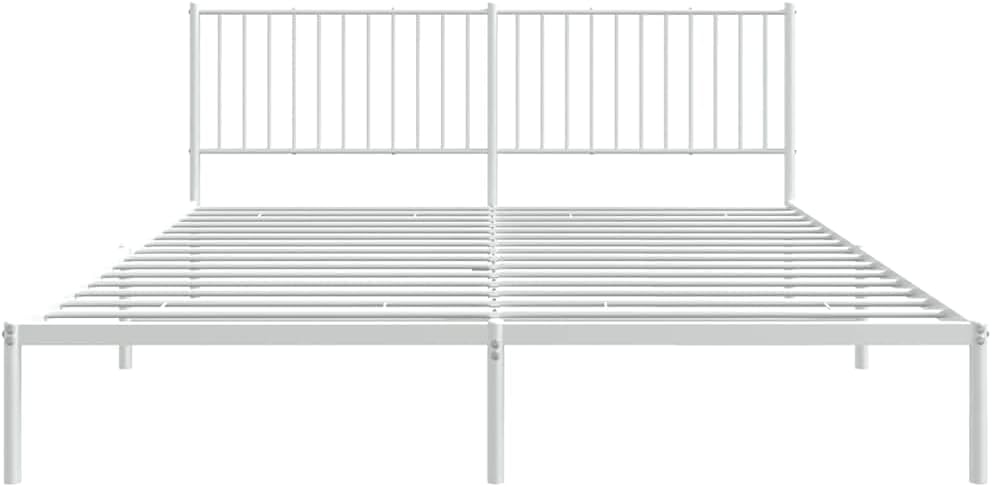 White Powder-Coated Steel Double Bed Frame with Headboard, Modern Metal Bed Frame with Underbed Storage Space, Durable and Stable Support for Bedroom, Sleek Design