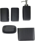 Vanity Bathroom Decor, Bathroom Accessory Set Modern Design European Style Resin Bathroom Accessory Set Imitation Wood Wash Set Housewarming Gift(Black)