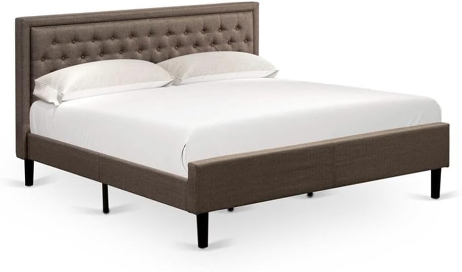 Pemberly Row 3-Piece Wood King Bedroom Set, Brown/Jacobean Finish, Includes King Platform Bed Frame with Linen Fabric Headboard and 2 Nightstands, Engineered Wood Construction for Elegant Bedroom
