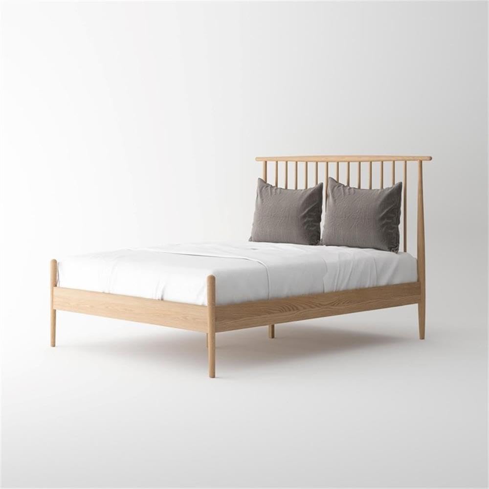 Pemberly Row Mid-Century Solid White Oak Bedroom Set, King Bed with Spindle Headboard and Sturdy Post Legs, Includes 2 Matching Nightstands, Modern Timeless Design for Master Bedroom Decor