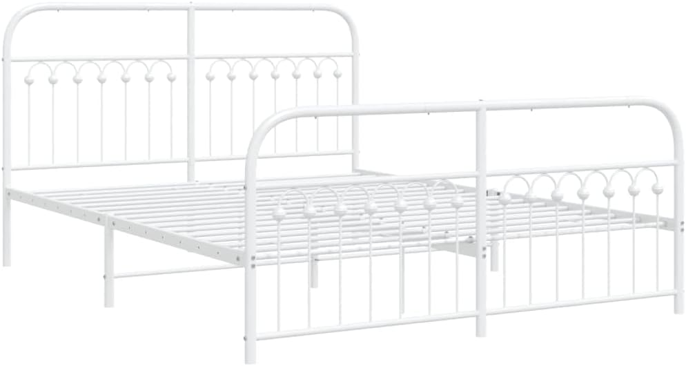 Metal Platform Bed Frame with Headboard and Footboard White Queen Size Steel Sturdy Structure Underbed Storage Space for Bedroom Furniture