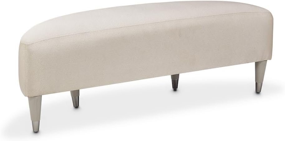 Michael Amini Eclipse Blue Bed Bench Solid & Manufactured Wood Frame Upholstered Ivory Polyester Seat Poplar Wood Base Comfortable Seating for Bedroom or Entryway