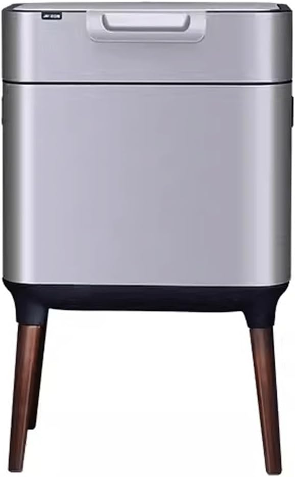 Stylish Stainless Steel Kitchen Trash Can with Large Capacity for Sorting Waste in Living Room or Office. Elegant Touchless Garbage Bin for Bathroom. 26L Silver.