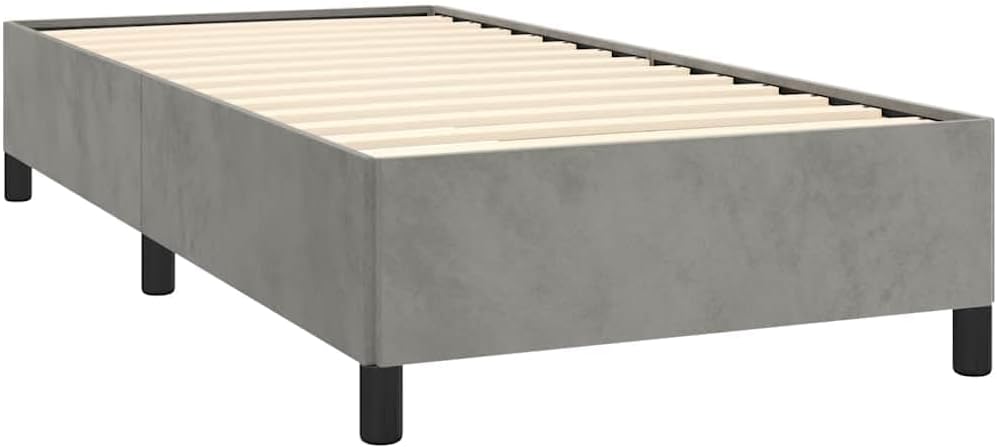 Light Grey Velvet Twin XL Bed Frame with Supportive Slatted Base, Engineered Wood Construction for Stability and Comfort, 4-Piece Set for Modern Bedroom Decor