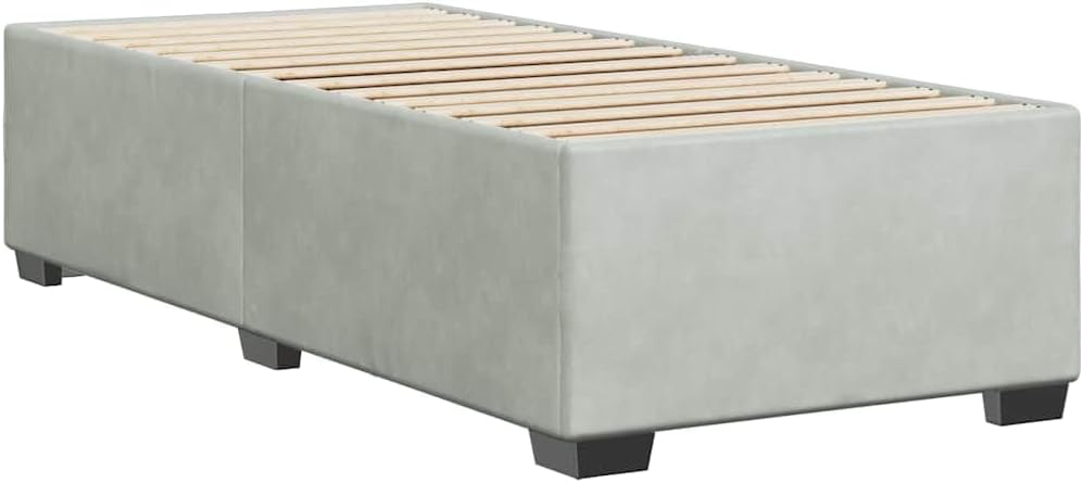 Light Grey Twin XL Velvet Bed Frame with Slatted Base, Modern Upholstered Platform Bed Frame for Stylish Bedroom, Soft Velvet Fabric with Sturdy Structure and Breathable