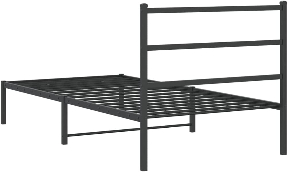 Modern Twin Bed Frame Black Steel Rectangular with Elegant Headboard and Ample Storage Sturdy Powder-Coated Design for Single Sleeper Bedrooms