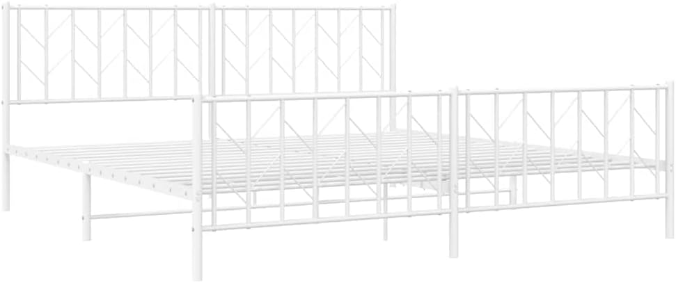 Metal Bed Frame with Footboard White 76'x79.9' King Platform Bed Frame Steel Construction Underbed Storage Space for Bedroom Furniture