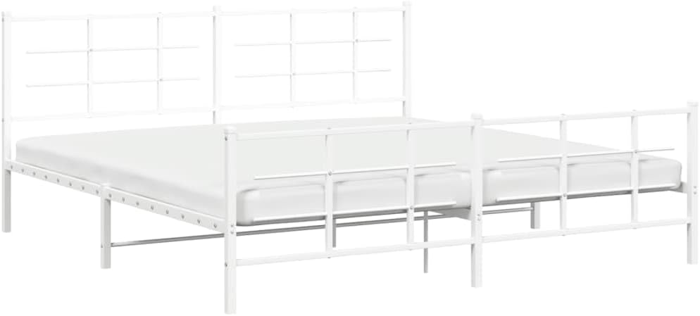 White Powder-Coated Steel Full Bed Frame Rectangular Modern Sturdy Platform with Easy Assembly and Durable Construction for Adults and Guest Rooms Sleek Contemporary Design
