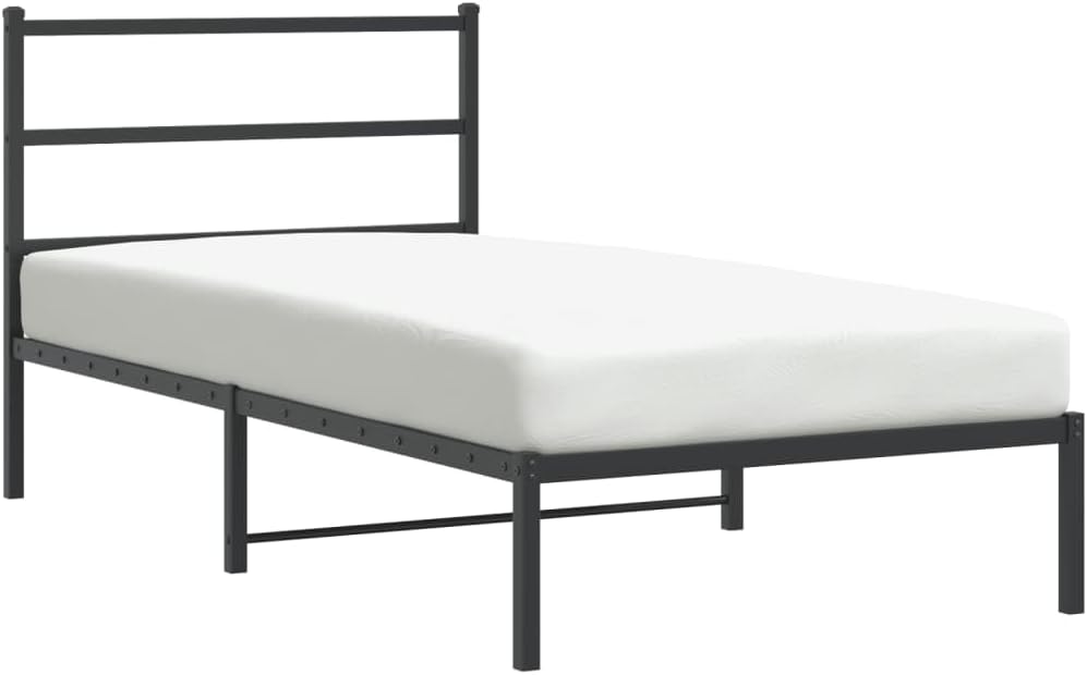 Modern Twin Bed Frame Black Steel Rectangular with Elegant Headboard and Ample Storage Sturdy Powder-Coated Design for Single Sleeper Bedrooms