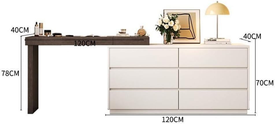 Vanity Table Solid Wood Vanity Table Chest of Drawers Flip-Top Mirror Corner Makeup Desk with Hidden