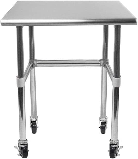 AmGood Stainless Steel Work Table Open Base & Wheels | Work Station | Metal Work Bench (Stainless Steel Work Table Open Base + Casters, 18' Long x 18' Deep)