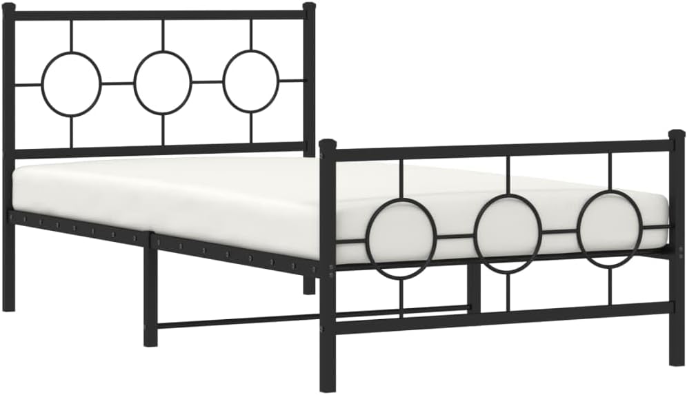 Metal Bed Frame for Twin Mattress with Footboard Black 39.4'x78.7' Heavy Duty Steel Platform Bed Frame with Underbed Storage Space, Sturdy Bedroom Furniture