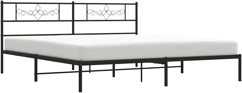 King Metal Bed Frame with Headboard Black 76'x79.9' Platform Bed Frame Sturdy Steel Construction Underbed Storage Space for Bedroom Furniture