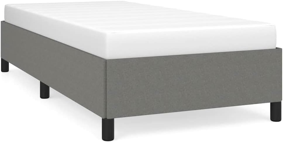 Twin Bed Frame Dark Gray Upholstered Platform Bed Frame with Slatted Base No Box Spring Needed Sturdy Fabric Bedframe for Bedroom Furniture