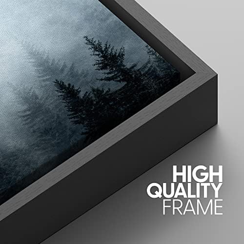 SIGNWIN Framed Canvas Print Wall Art Set Winter Fog Mist Pine Tree Mountain Forest Nature Wilderness Photography Modern Art Landscape Relax/Calm for Living Room, Bedroom, Office - 24'x36'x3 Black