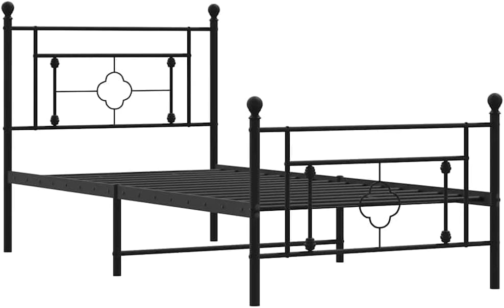 Twin Metal Bed Frame with Footboard Black Sturdy Steel Platform Bed Frame Underbed Storage Space No Mattress Needed for Bedroom