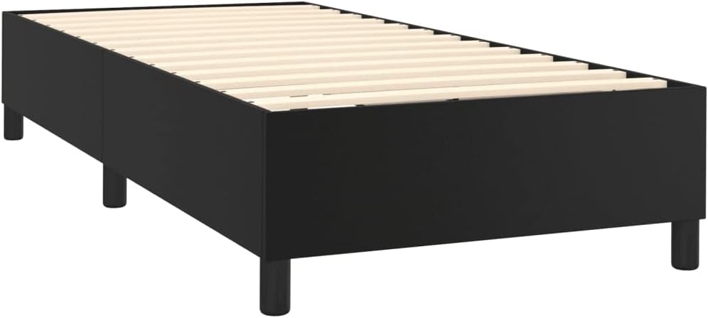 Twin XL Bed Frame Black Faux Leather Upholstered with Stain-Resistant Fabric and Cushioned Headboard, 81.1' Long 38.2' Wide 13.8' Tall, Durable Engineered Wood Construction