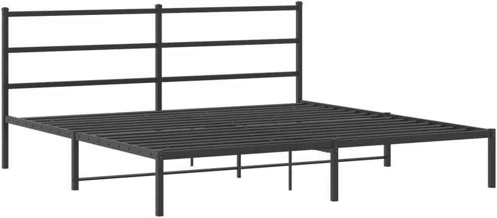 Modern Full Bed Frame with Sleek Headboard, Black Powder-Coated Steel Platform for Mattress Support, 4-Piece Sturdy Metal Frame Set for Bedroom, Durable Construction and Easy