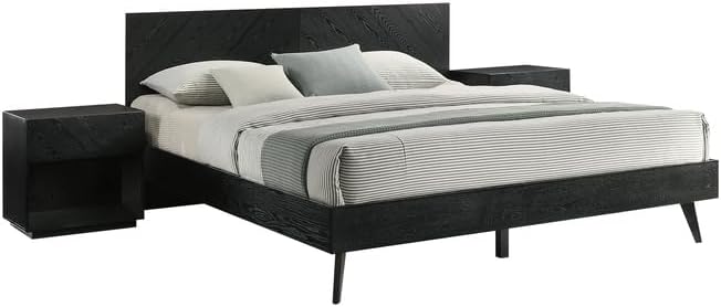 Maykoosh King Bedroom Set 3 Piece - Wood Platform Bed Frame & Nightstands - Black