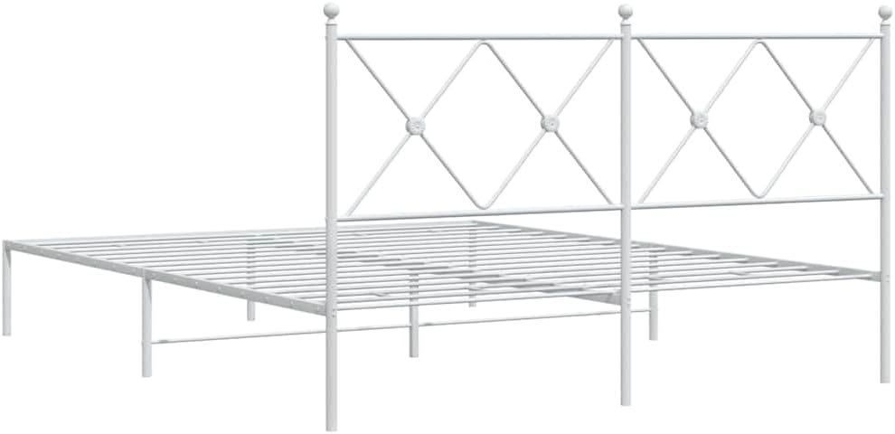 King Size Bed Frame with Headboard, White Powder-Coated Steel Modern Platform Bed Frame, Sturdy Construction and Minimalist Design for Spacious Bedroom, Easy Assembly Included