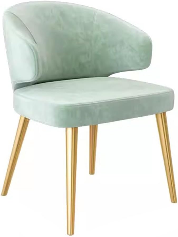 Modern Dining Room Chair Kitchen Corner Chair Vanity Chair for Ladies,Mid-Century Velvet Accent Chair Ergonomic Design,Bedroom Lounge Armchair,Green-Gold Legs