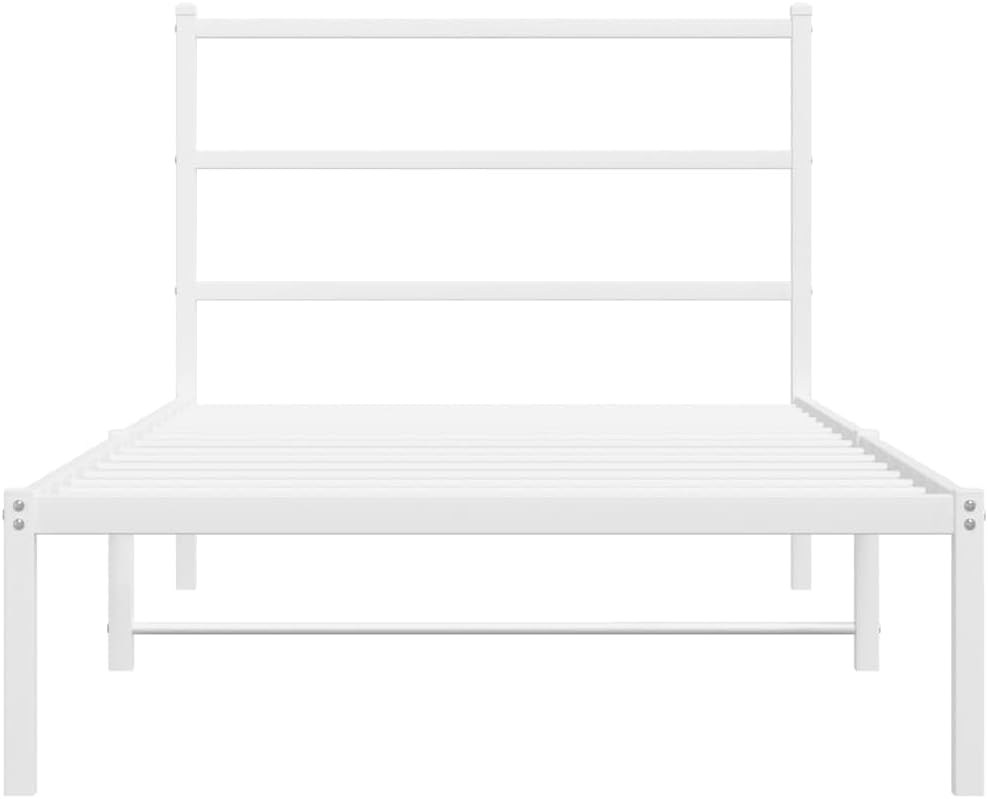 Twin White Steel Bed Frame with Headboard - Breathable Design Sturdy Metal Frame for Bedroom Guest Room Compact Spaces
