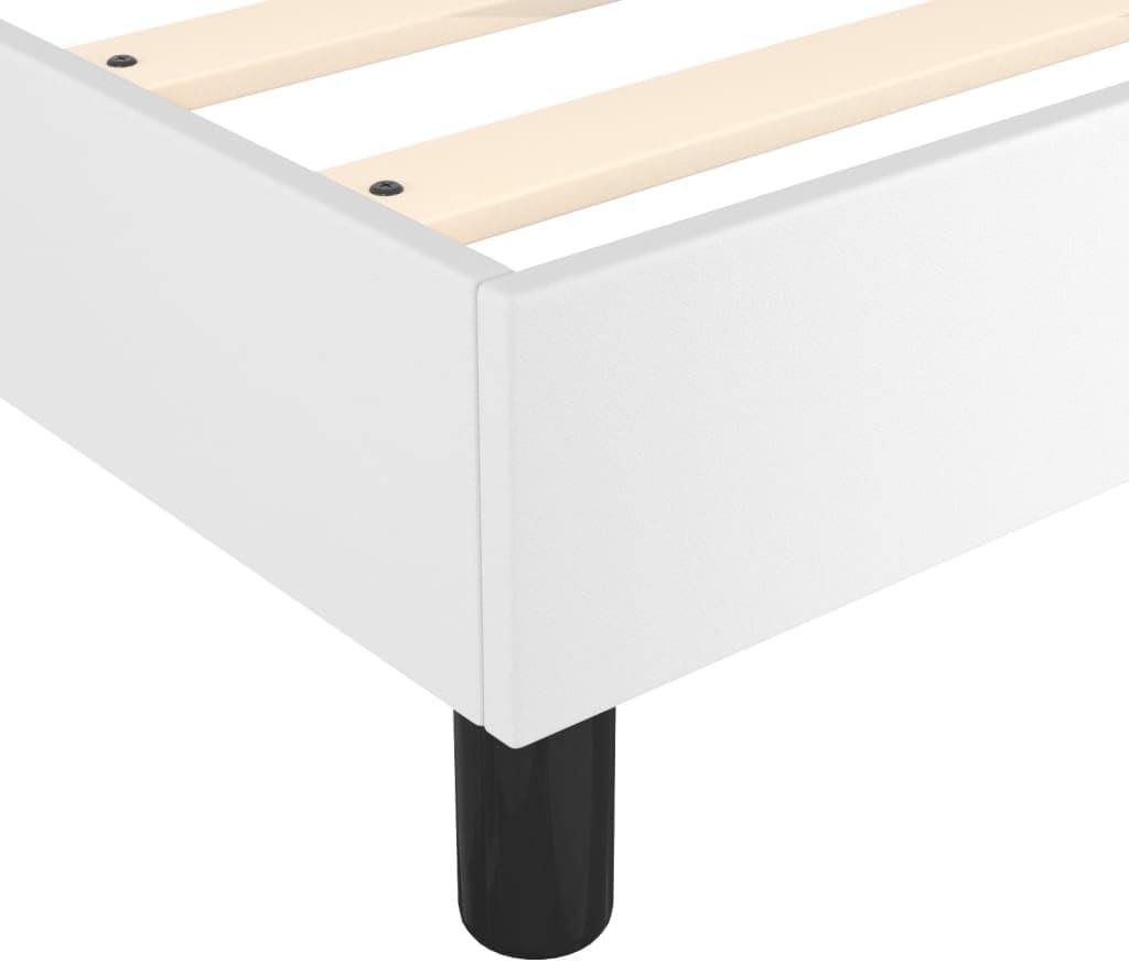 White Faux Leather Full Bed Frame with Plywood Slats, Modern Minimalist Platform Bed for Adults, Durable Engineered Wood Construction, Easy Assembly and Effortless Cleaning,