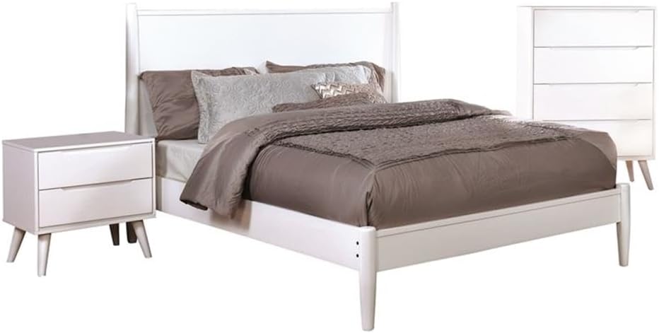 HOMES: Inside + Out Debonaze Mid-Century Modern E. King 3-Piece Bedroom Set, Eastern, White