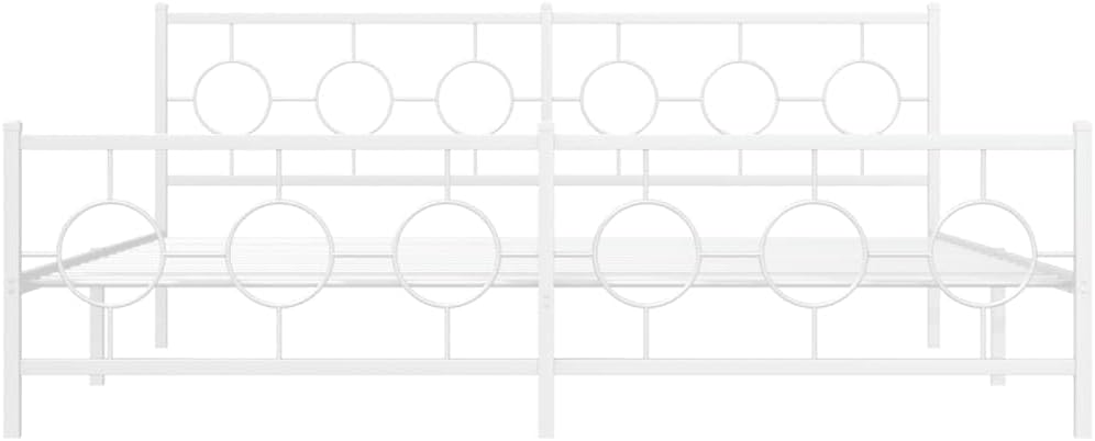 Metal Bed Frame with Footboard White 76'x79.9' King Platform Bed Steel Frame Underbed Storage Space Sturdy Bedframe for Bedroom Furniture