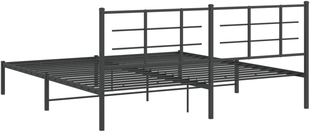 King Metal Bed Frame with Headboard Black 76'x79.9' Steel Platform Bed Frame Sturdy Bedframe with Underbed Storage Space for Bedroom