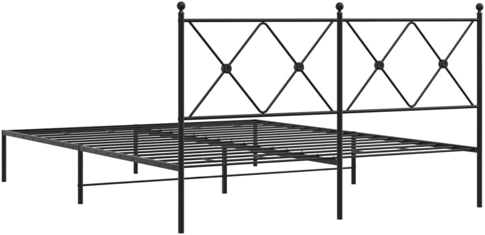 Black Powder-Coated Steel King Bed Frame Rectangular 4-Piece Set, Sturdy Metal Platform with Modern Design for Bedroom, Easy Assembly, Durable Construction, Spacious Support