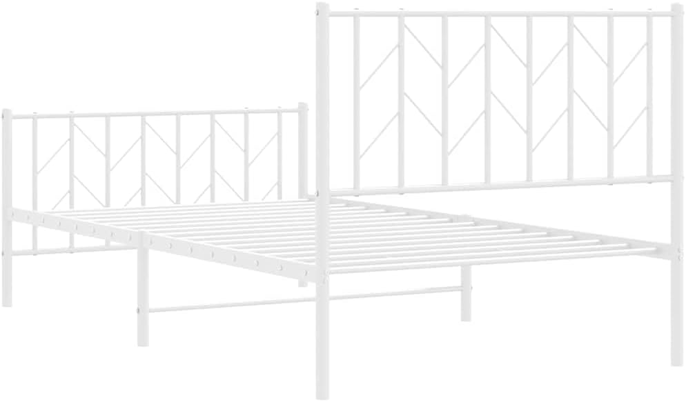Steel Single Bed Frame White Rectangular with Underbed Storage Durable Metal Platform Base for Bedroom Furniture