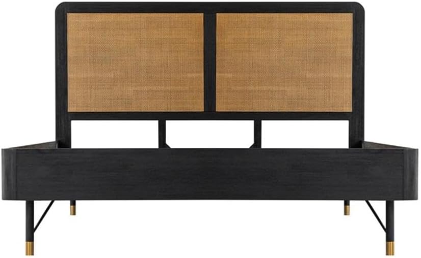 Armen Living Saratoga 3 Piece King Bedroom Set in Black Acacia Wood and Rattan