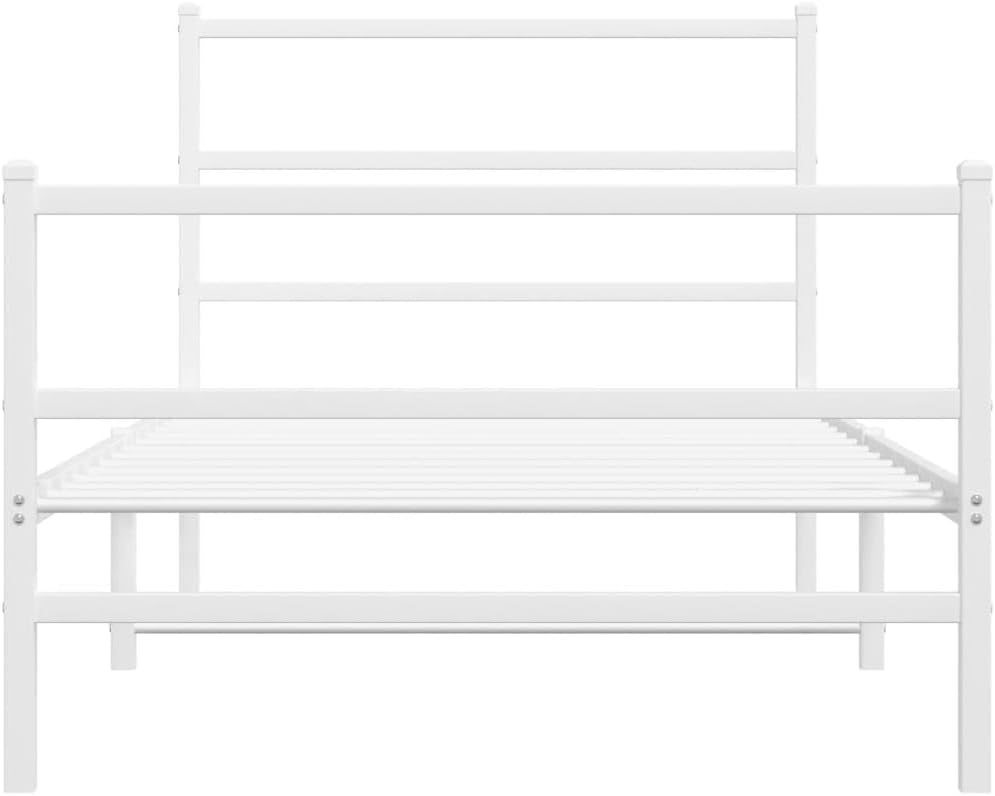 Twin Bed Frame White Steel Rectangular Modern Design with Headboard and Footboard Sturdy Metal Structure for Bedroom