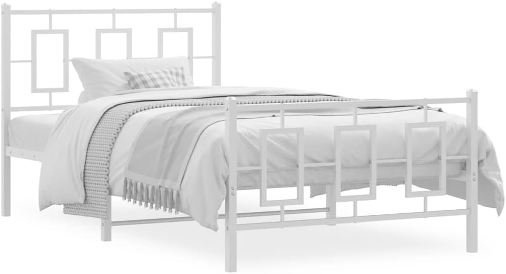 Metal Bed Frame with Footboard Twin Size White Sturdy Steel Platform Bed Frame for Bedroom Furniture Underbed Storage Space