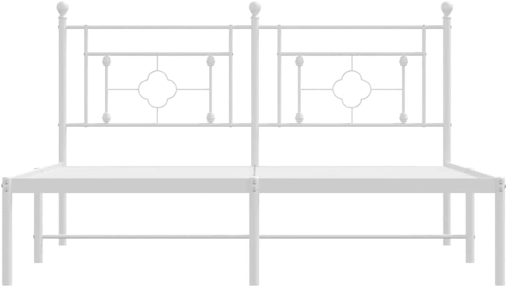 King Size Metal Bed Frame with Headboard, White Powder-Coated Steel, Modern Furniture Design, Durable and Space Efficient, 4-Piece Bed Frame Set for Bedroom