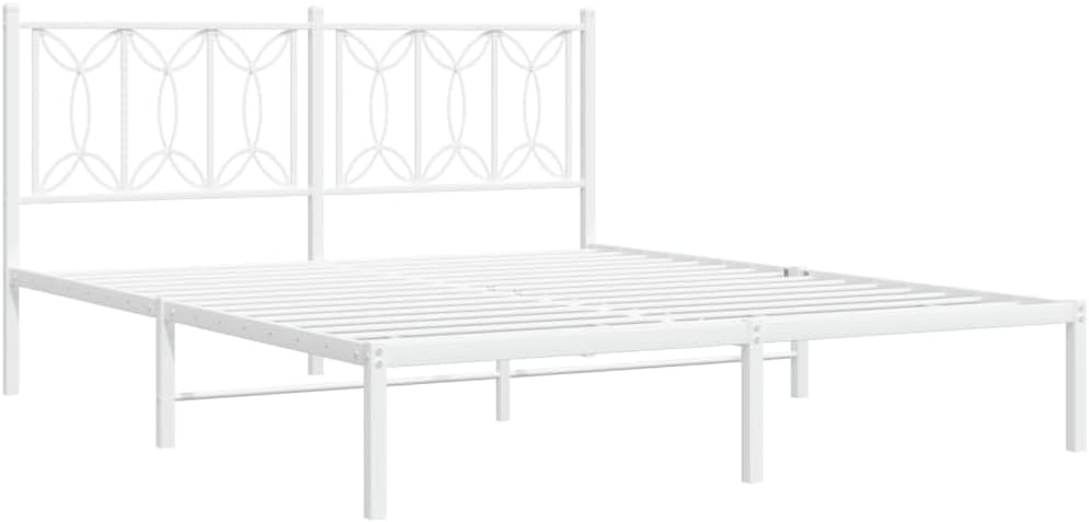 Metal Bed Frame with Headboard White Queen Size 59.1'x78.7' Sturdy Steel Platform Bed Frame for Bedroom Furniture Durable Support Underbed Storage