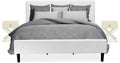 East West Furniture NL19K-2HA05 3 Piece Bedroom Set - King Size Button Tufted Bed - Linen white Velvet Fabric Upholstered Headboard and a linen white Finish Nightstand