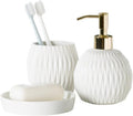 Vanity Bathroom Decor, Ceramic Bathroom Accessories Set Includes Soap Lotion Dispenser Pump Soap Dish Housewarming Gift(White,3 Pieces)