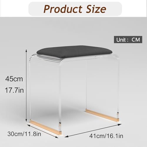 C Acrylic Stool with Velvet Cush, Modern Padded Vani Dressing Stool, Small Entryway Bench for Bedroom Room Living Room Office, No Assembly Required