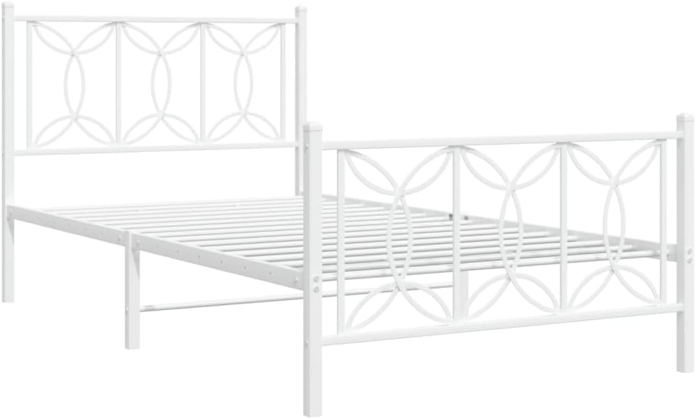 Twin Size Metal Bed Frame with Footboard White 39.4'x78.7' Sturdy Steel Platform Bed Frame with Underbed Storage Space for Bedroom Guest Room