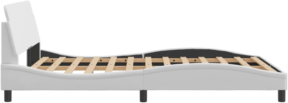 White Faux Leather Double Bed Frame with Slatted Base, Solid Pine Wood Structure for Durability and Support, Modern Sleek Design Fits Double Mattress, Easy Clean Fabric