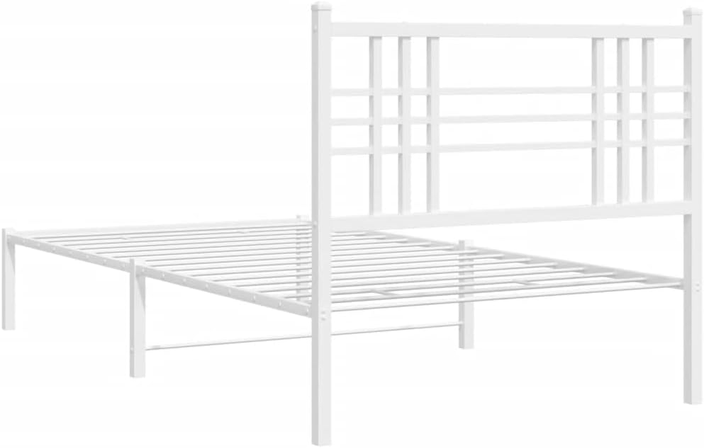 Metal Bed Frame with Headboard Twin Size White 39.4'x78.7' Steel Platform Base Underbed Storage Space Sturdy Bedframe for Bedroom Furniture